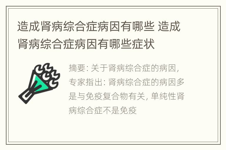 造成肾病综合症病因有哪些 造成肾病综合症病因有哪些症状