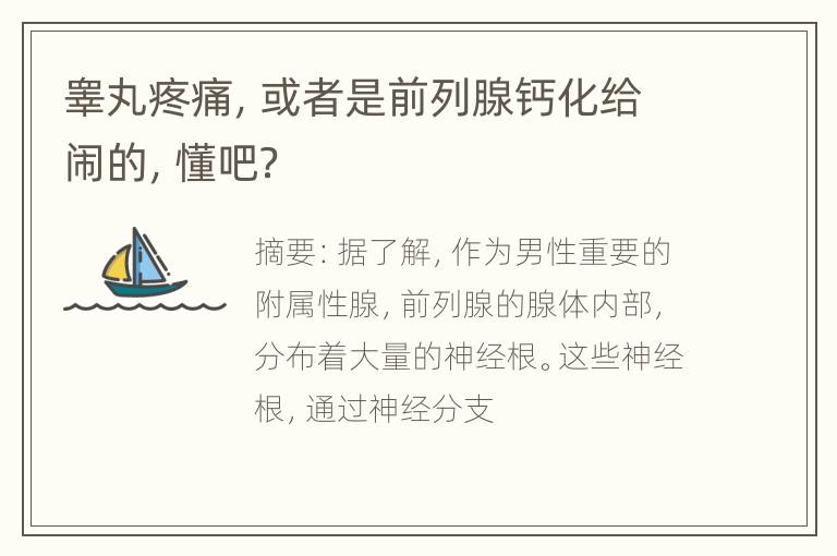 睾丸疼痛，或者是前列腺钙化给闹的，懂吧？