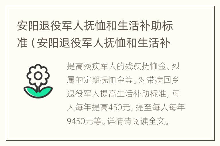 安阳退役军人抚恤和生活补助标准（安阳退役军人抚恤和生活补助标准一样吗）