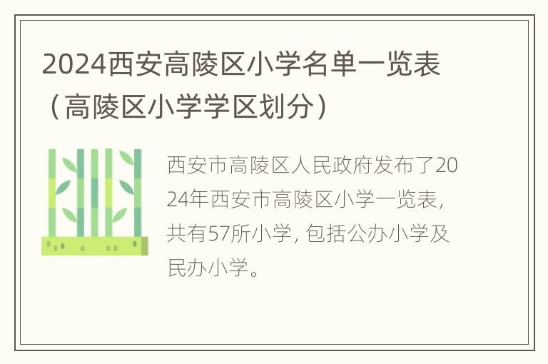 2024西安高陵区小学名单一览表（高陵区小学学区划分）