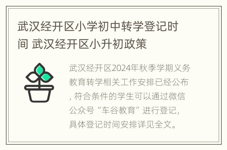 武汉经开区小学初中转学登记时间 武汉经开区小升初政策