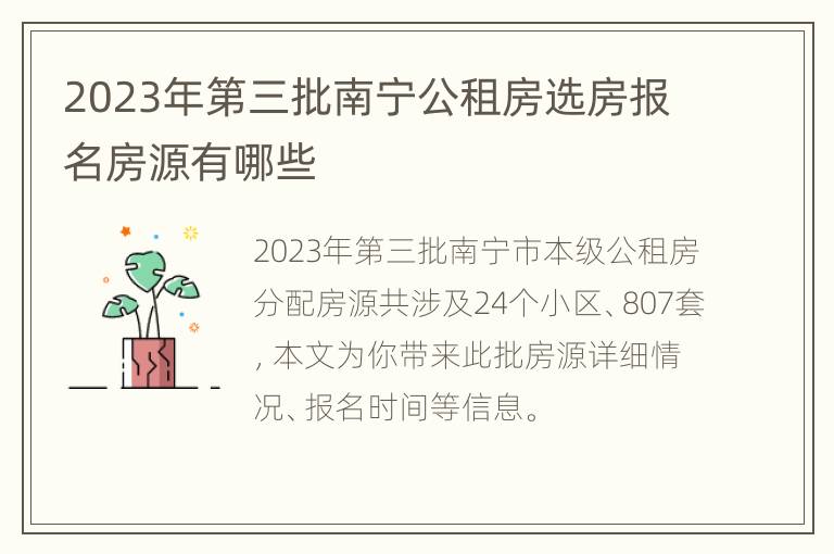 2023年第三批南宁公租房选房报名房源有哪些