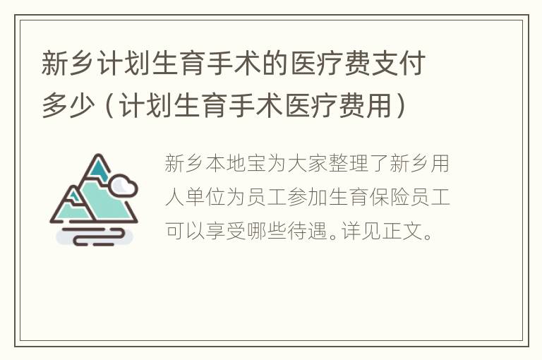 新乡计划生育手术的医疗费支付多少（计划生育手术医疗费用）