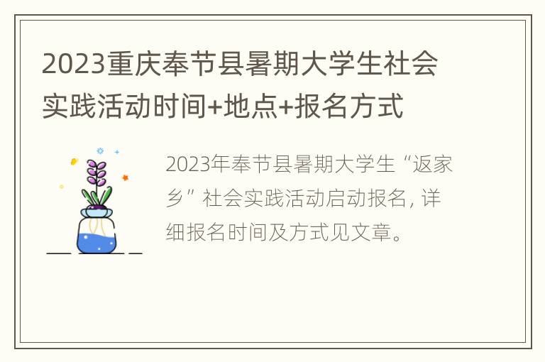 2023重庆奉节县暑期大学生社会实践活动时间+地点+报名方式