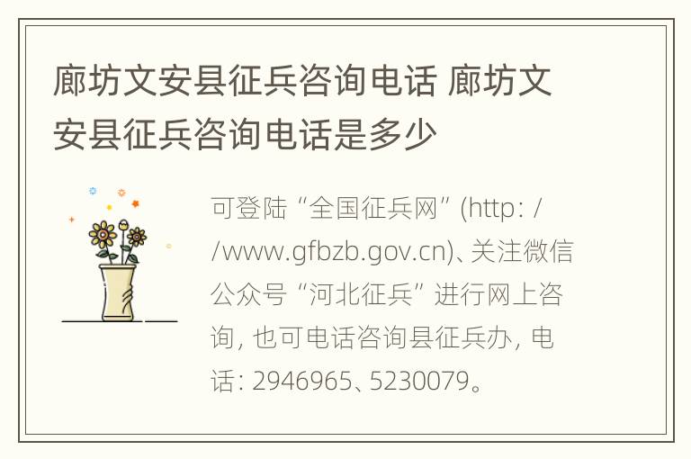 廊坊文安县征兵咨询电话 廊坊文安县征兵咨询电话是多少