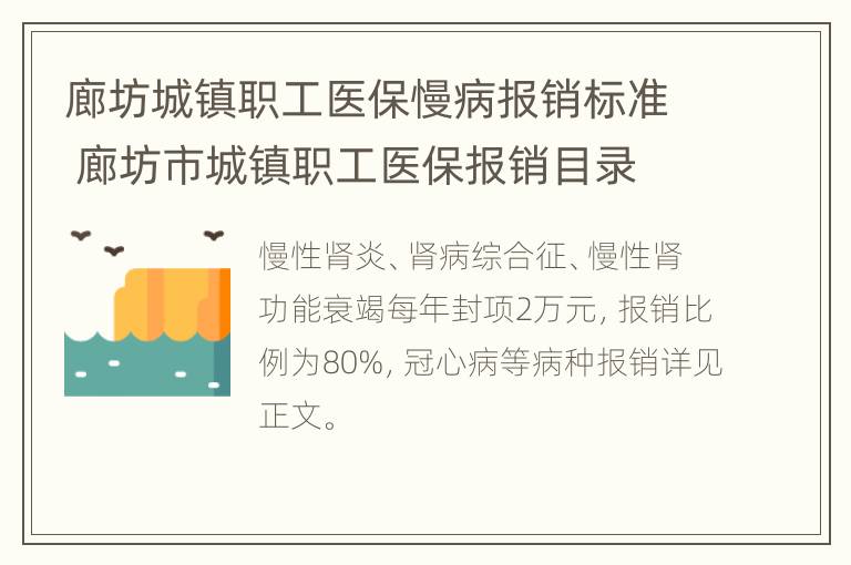 廊坊城镇职工医保慢病报销标准 廊坊市城镇职工医保报销目录