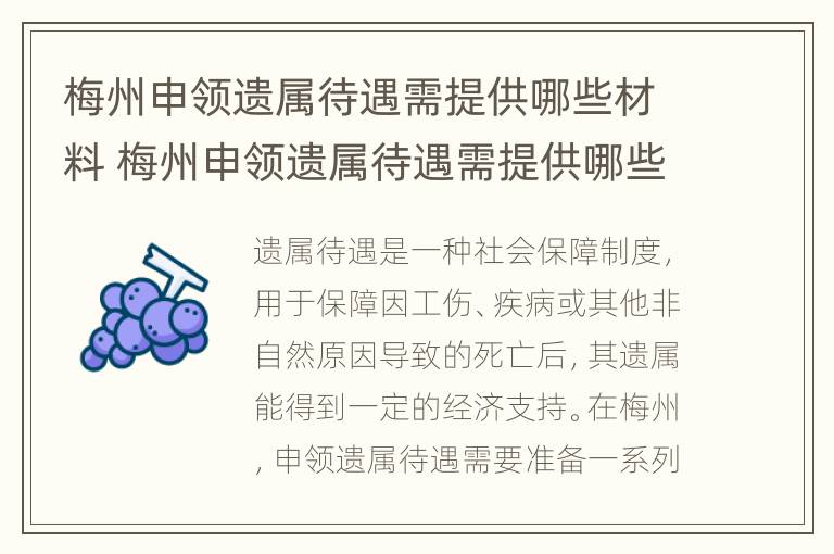 梅州申领遗属待遇需提供哪些材料 梅州申领遗属待遇需提供哪些材料呢