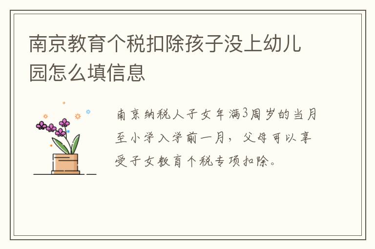 南京教育个税扣除孩子没上幼儿园怎么填信息