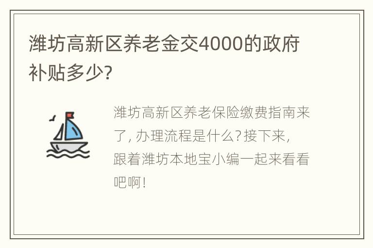 潍坊高新区养老金交4000的政府补贴多少？