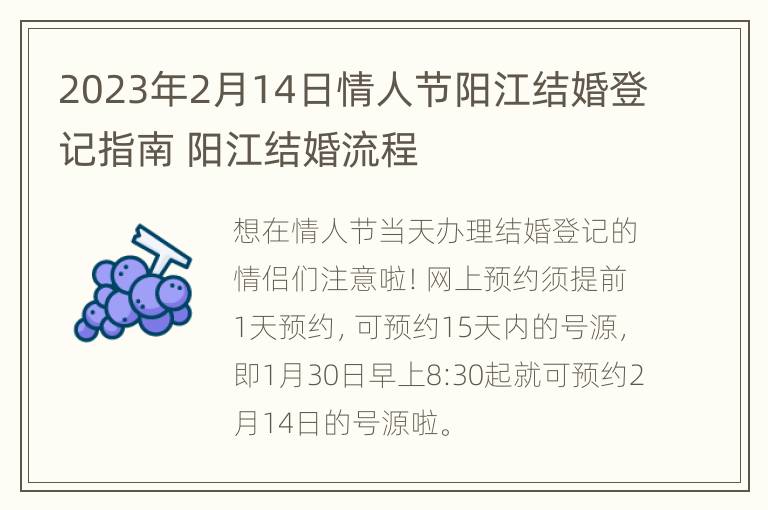 2023年2月14日情人节阳江结婚登记指南 阳江结婚流程