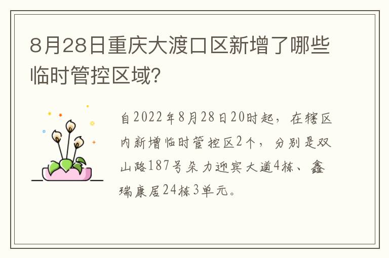 8月28日重庆大渡口区新增了哪些临时管控区域？