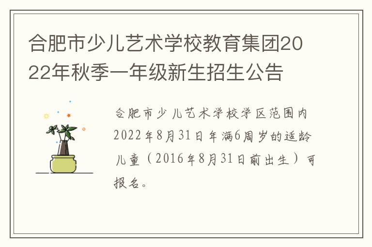 合肥市少儿艺术学校教育集团2022年秋季一年级新生招生公告