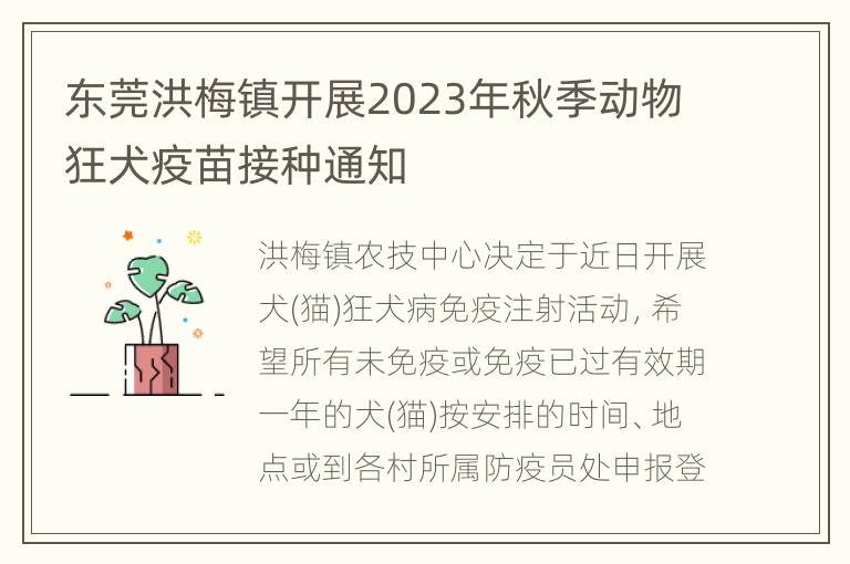 东莞洪梅镇开展2023年秋季动物狂犬疫苗接种通知