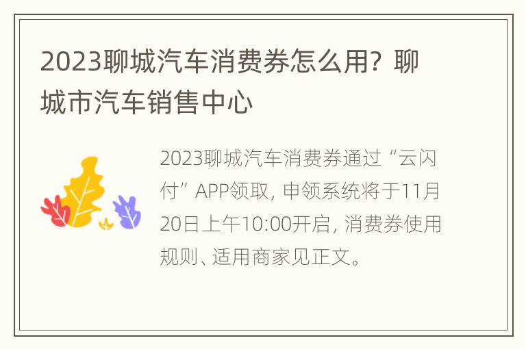 2023聊城汽车消费券怎么用？ 聊城市汽车销售中心