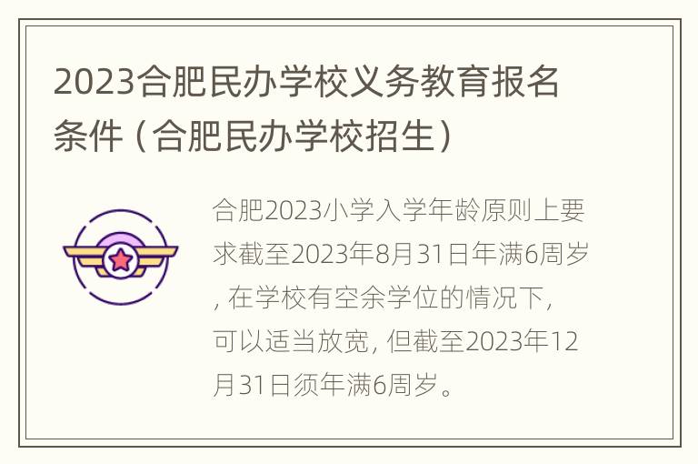 2023合肥民办学校义务教育报名条件（合肥民办学校招生）