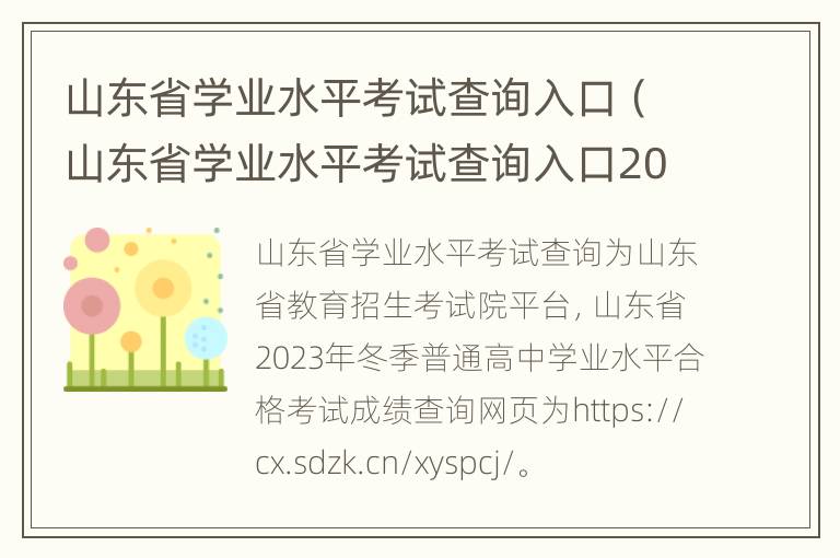 山东省学业水平考试查询入口（山东省学业水平考试查询入口2023德州）