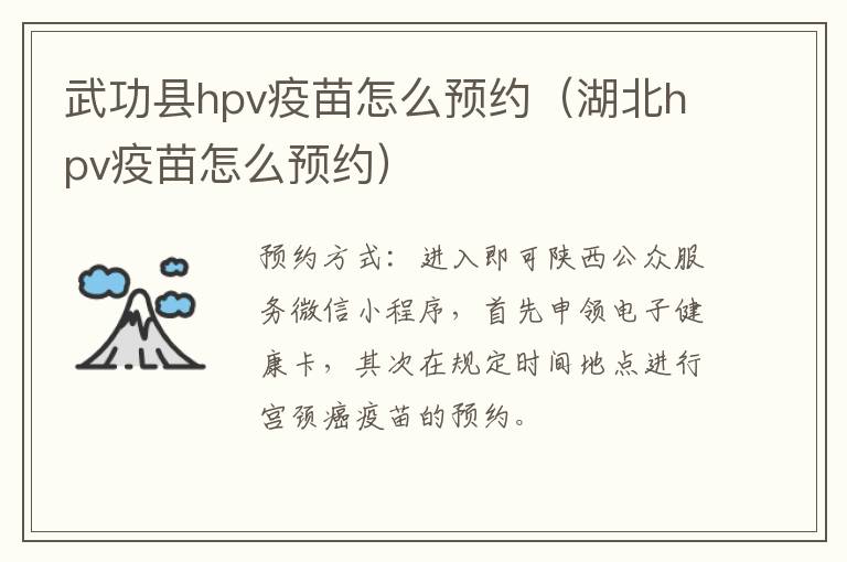 武功县hpv疫苗怎么预约（湖北hpv疫苗怎么预约）