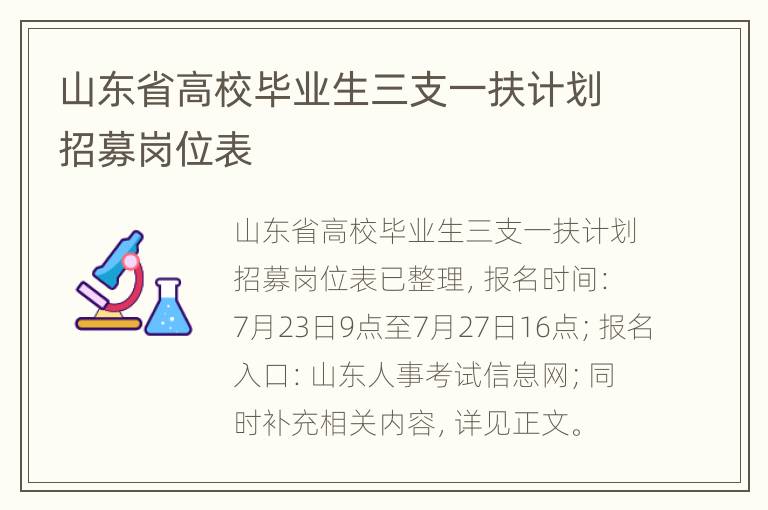 山东省高校毕业生三支一扶计划招募岗位表