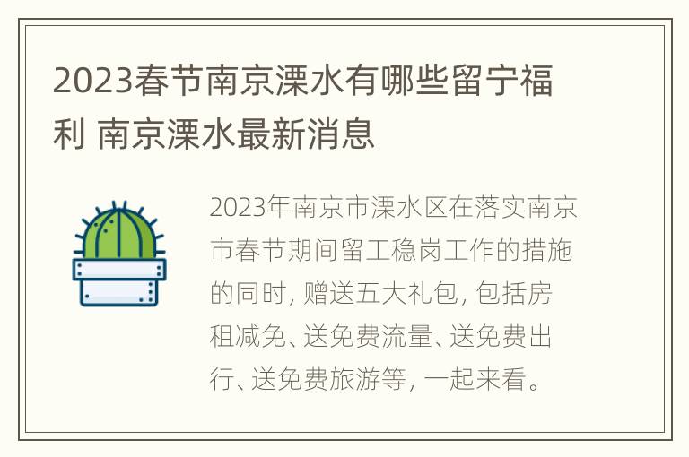 2023春节南京溧水有哪些留宁福利 南京溧水最新消息