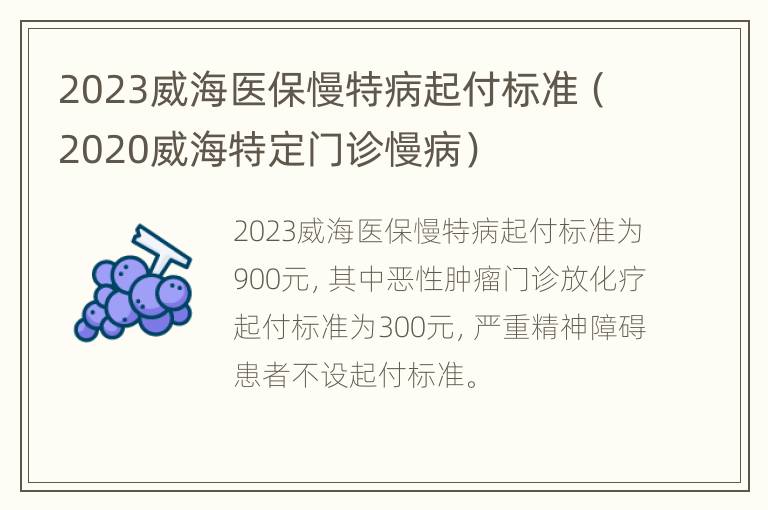 2023威海医保慢特病起付标准（2020威海特定门诊慢病）