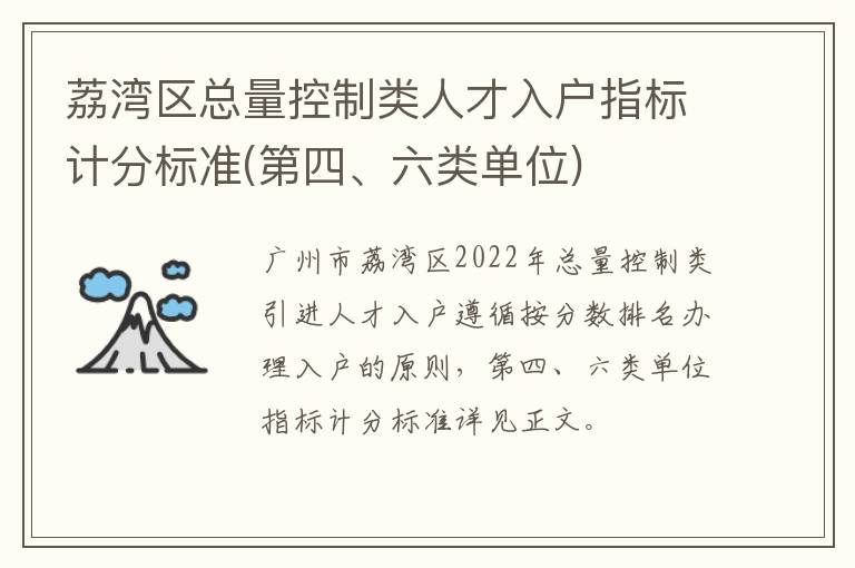 荔湾区总量控制类人才入户指标计分标准(第四、六类单位)