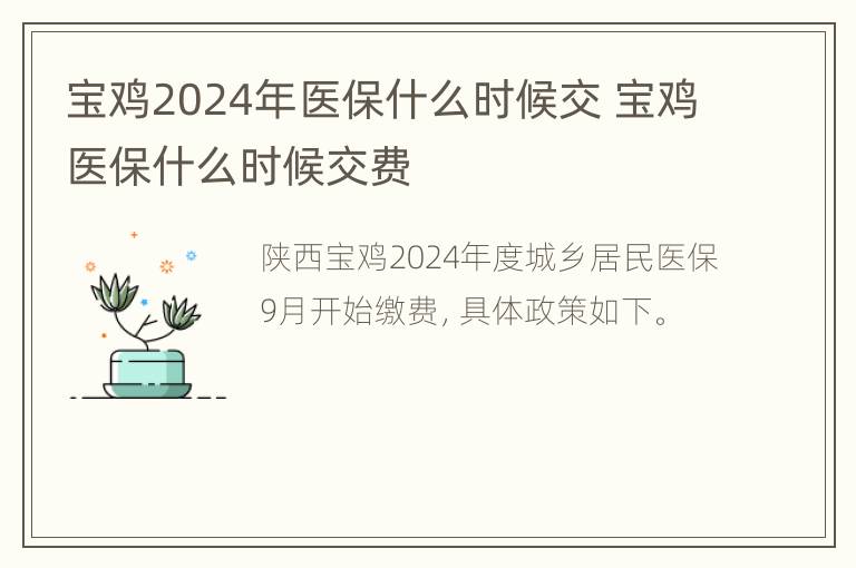 宝鸡2024年医保什么时候交 宝鸡医保什么时候交费