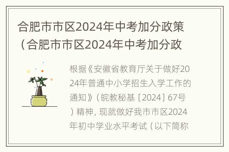 合肥市市区2024年中考加分政策（合肥市市区2024年中考加分政策有哪些）