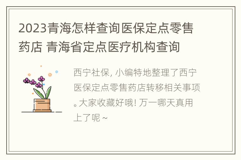 2023青海怎样查询医保定点零售药店 青海省定点医疗机构查询