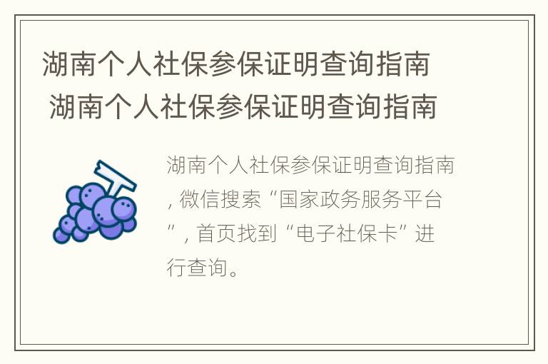 湖南个人社保参保证明查询指南 湖南个人社保参保证明查询指南最新