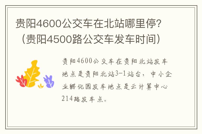 贵阳4600公交车在北站哪里停？（贵阳4500路公交车发车时间）