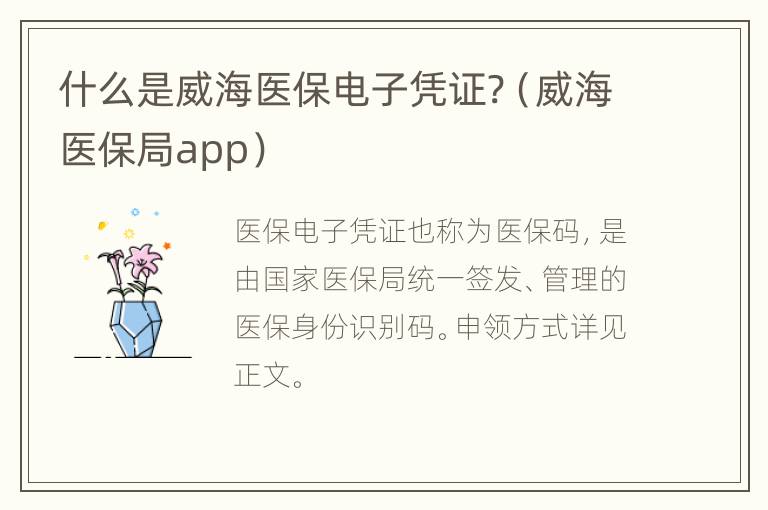 什么是威海医保电子凭证?（威海医保局app）