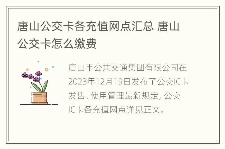 唐山公交卡各充值网点汇总 唐山公交卡怎么缴费