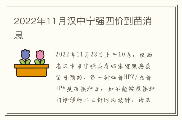 2022年11月汉中宁强四价到苗消息