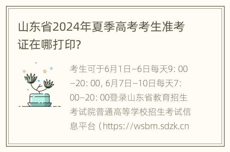 山东省2024年夏季高考考生准考证在哪打印？