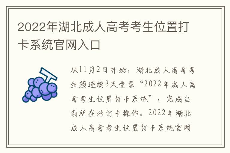 2022年湖北成人高考考生位置打卡系统官网入口