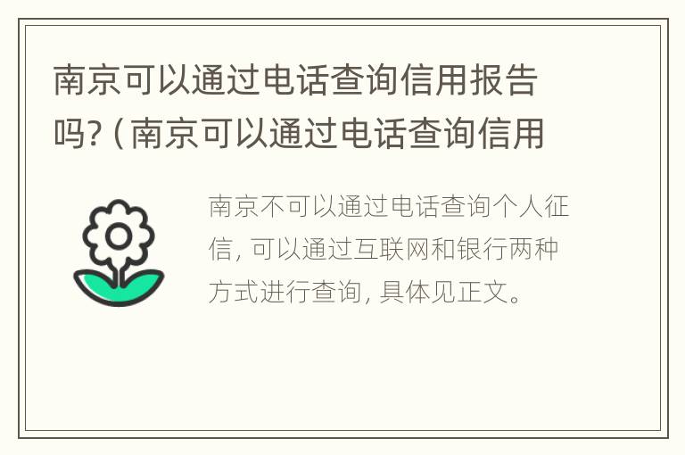 南京可以通过电话查询信用报告吗?（南京可以通过电话查询信用报告吗安全吗）