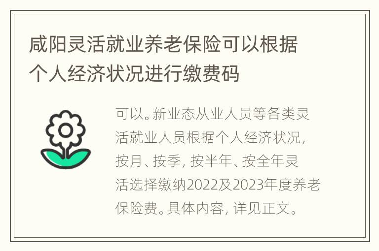 咸阳灵活就业养老保险可以根据个人经济状况进行缴费码