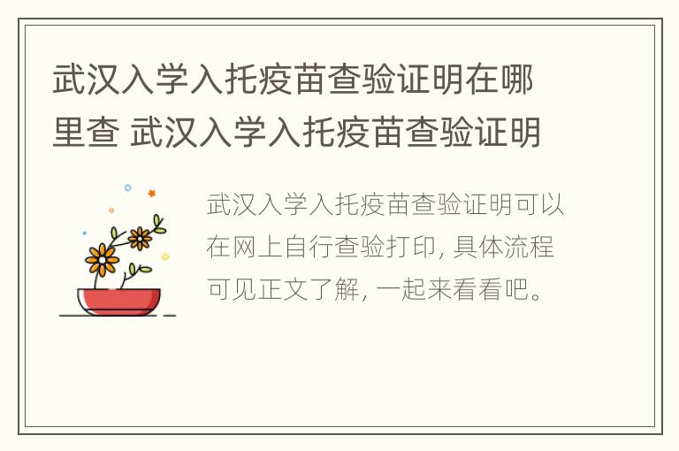 武汉入学入托疫苗查验证明在哪里查 武汉入学入托疫苗查验证明在哪里查