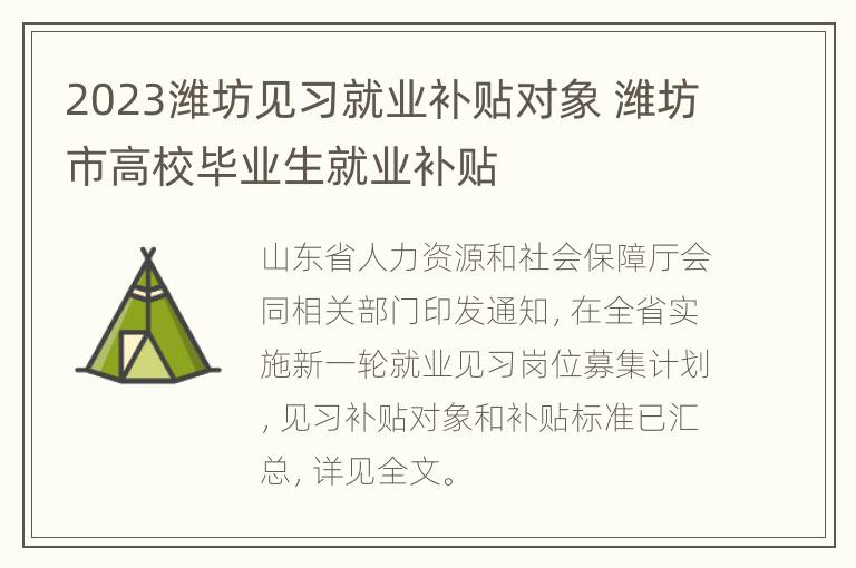 2023潍坊见习就业补贴对象 潍坊市高校毕业生就业补贴