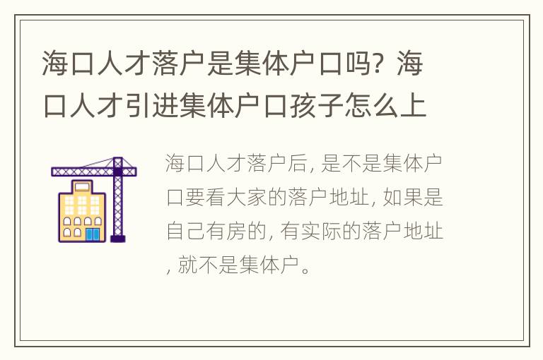 海口人才落户是集体户口吗？ 海口人才引进集体户口孩子怎么上学