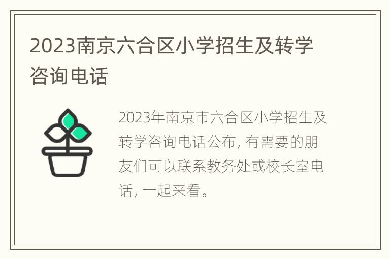 2023南京六合区小学招生及转学咨询电话