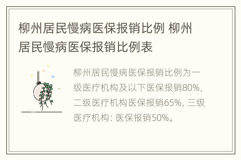 柳州居民慢病医保报销比例 柳州居民慢病医保报销比例表