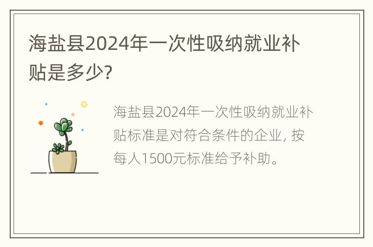 海盐县2024年一次性吸纳就业补贴是多少？