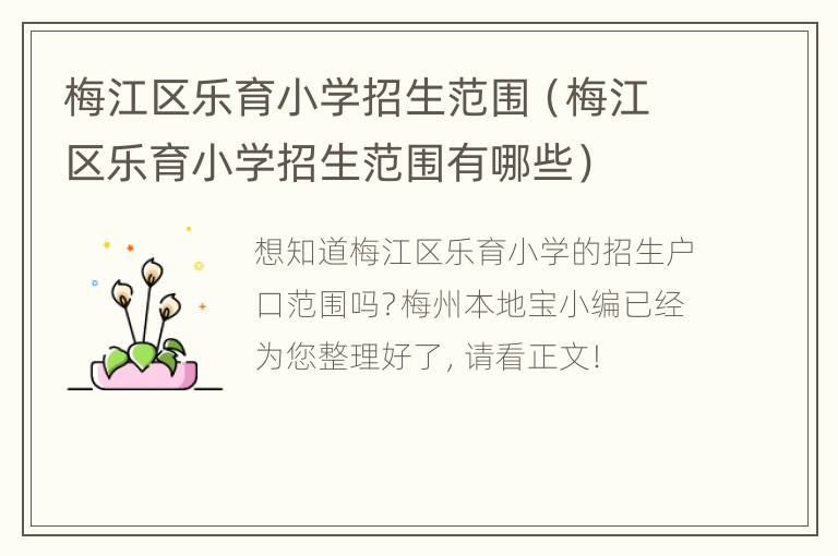 梅江区乐育小学招生范围（梅江区乐育小学招生范围有哪些）