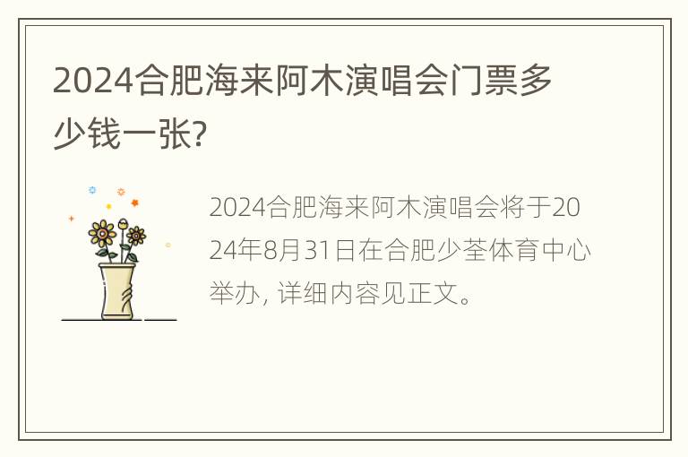 2024合肥海来阿木演唱会门票多少钱一张？