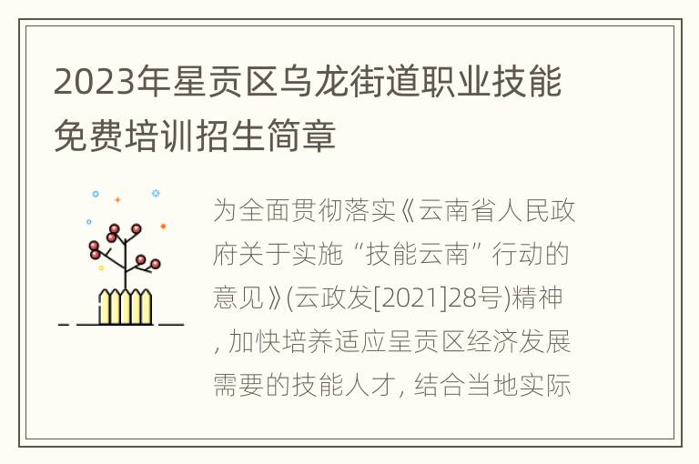 2023年星贡区乌龙街道职业技能免费培训招生简章