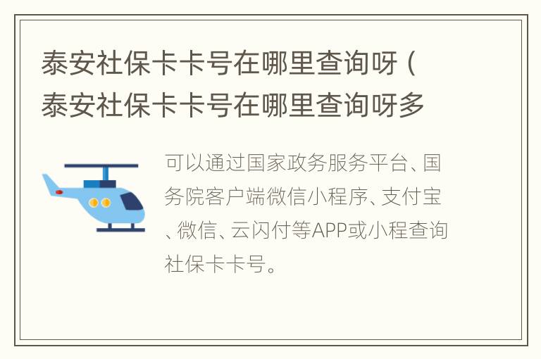 泰安社保卡卡号在哪里查询呀（泰安社保卡卡号在哪里查询呀多少钱）