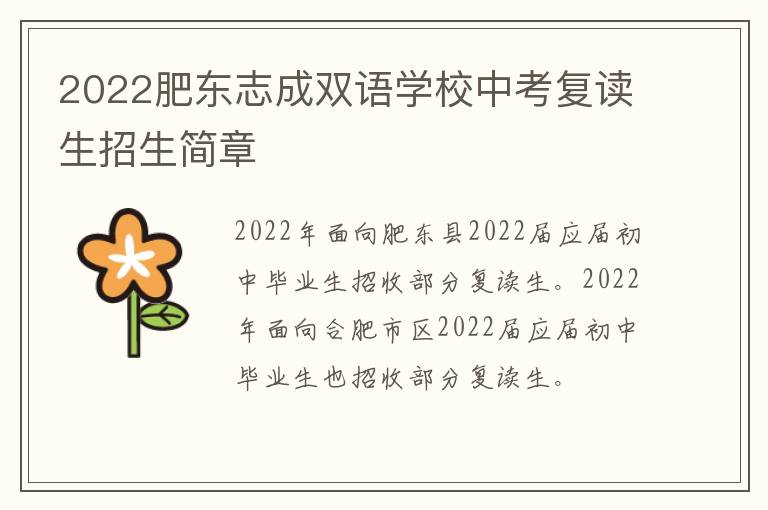 2022肥东志成双语学校中考复读生招生简章