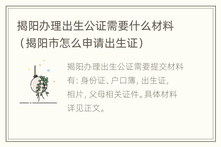 揭阳办理出生公证需要什么材料（揭阳市怎么申请出生证）