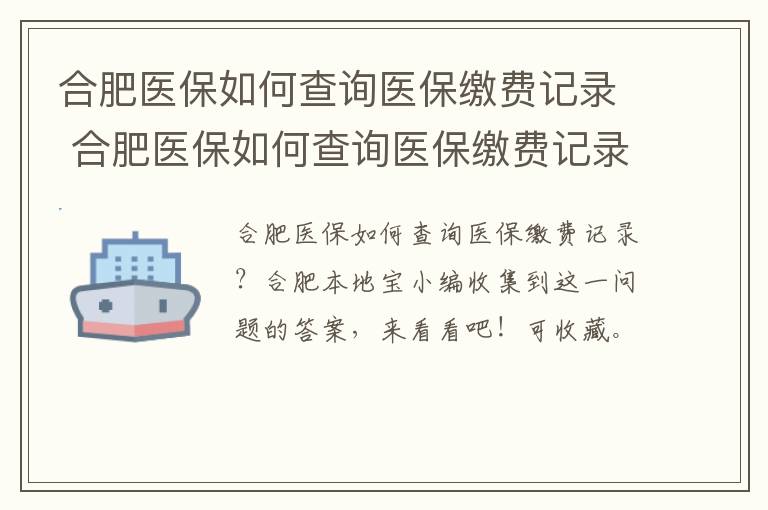 合肥医保如何查询医保缴费记录 合肥医保如何查询医保缴费记录清单